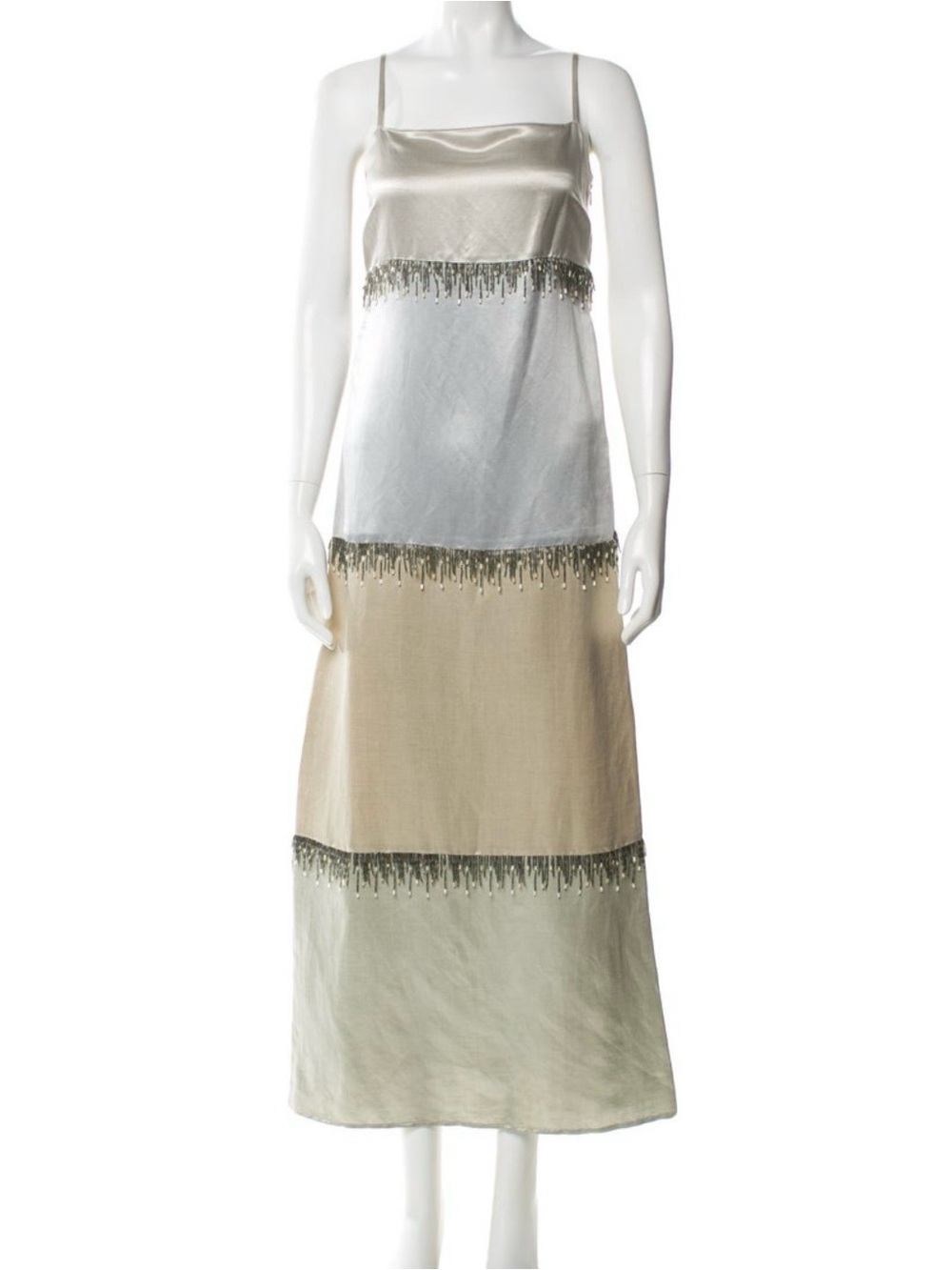 Vintage Valentino Champagne and Ivory Tiered Slip Dress with Sequin Fringe